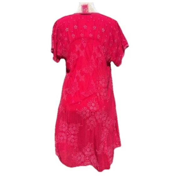 John Was Embroidered Butterfly Fuchsia PinkEyelet Short Sleeve Tunic Top Dress - Picture 7 of 10